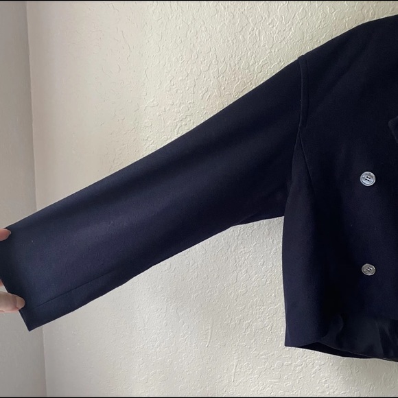 RARE Vintage Ferragamo Cropped Boxy Jacket Blazer Double Breasted S Small Blue - Picture 3 of 7